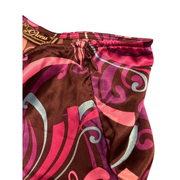 Guess Womens One-Shoulder Top Large Pink Purple Brown Abstract Print Y2K - Picture 3 of 4